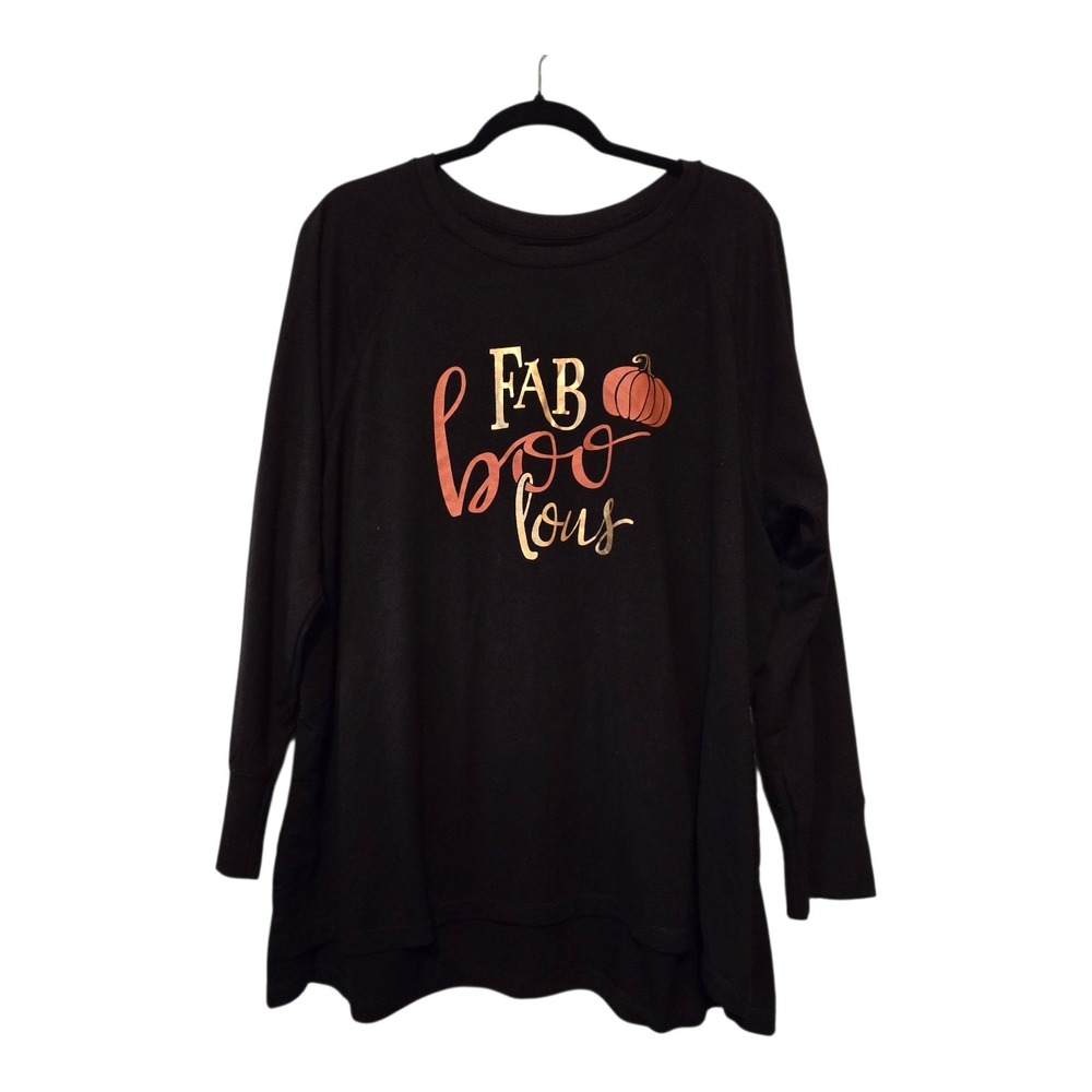 State of Mine "Fab boo‎ lous" Pumpkin T-Shirt Women's XL Black Fall Halloween
